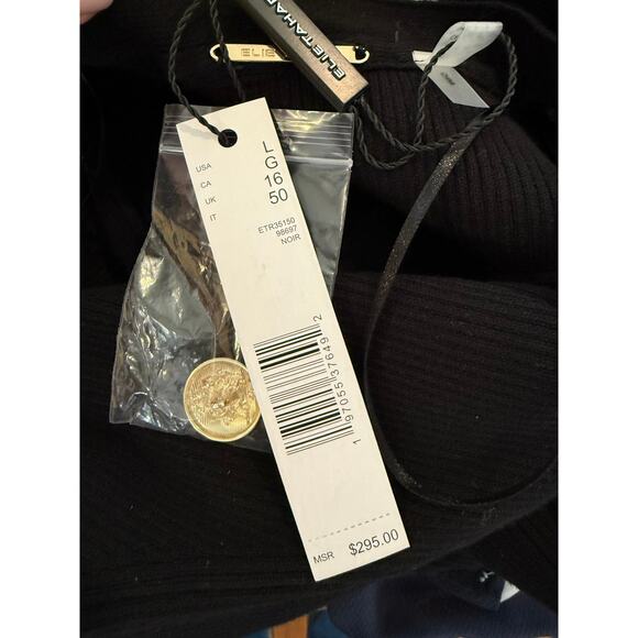 Elie Tahari Ribbed Knit Midi Sweater Dress Black Gold Button Detail L - Picture 5 of 6